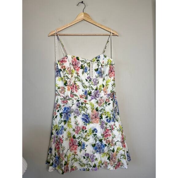 Alice + Olivia Trixie Gardenia Floral Print Lined Mini Dress Multi Color Size:12 - Picture 2 of 8